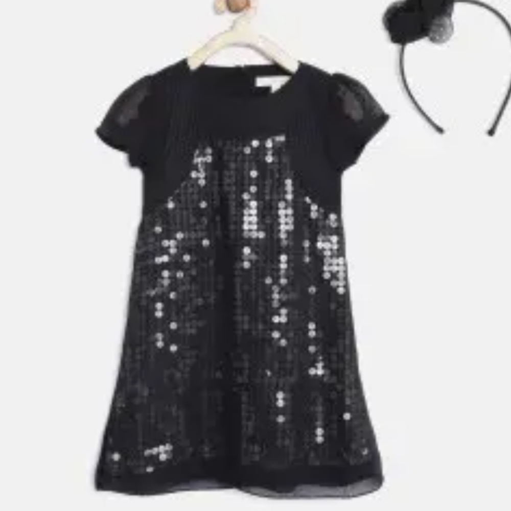 Black sequin chiffon shift dress 3 Pommes 12 14 L
